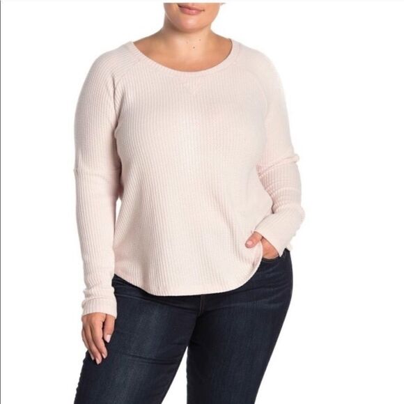 Sweet Romeo Waffle Knit Thermal Henley Light Pink 1X - Picture 1 of 6